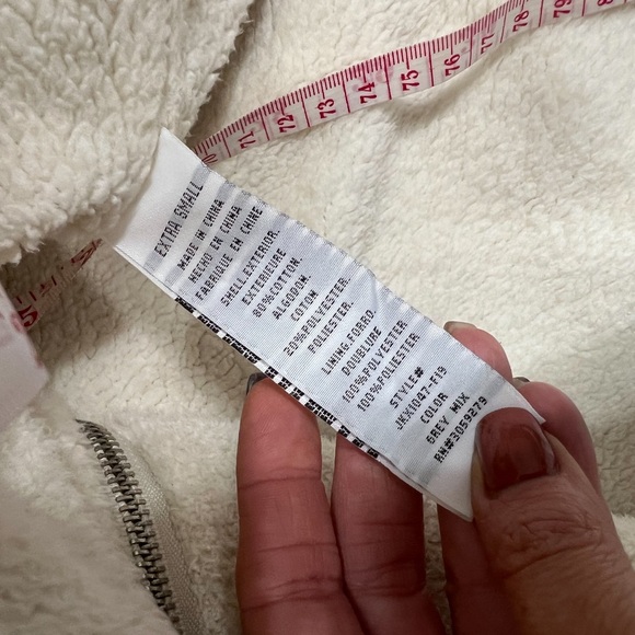 Altar’d State Cream Herringbone Gray Print Fleece Lined Full Zip Oversized Vest - Picture 7 of 7